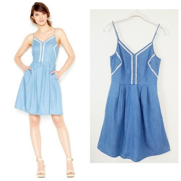 Maison Jules Dresses & Skirts - Maison Jules Denim Chambray Western Country Twee Fit and Flare Dress S Pockets